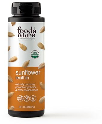 Foods Alive Organic Sunflower Lecithin Liquid, Cold-Pressed, Extra-Virgin, Unrefined, 8 Fl Oz (Pack of 1)