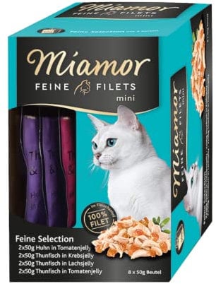Miamor Feine Filets Mini Multibox | 8x50g | Feine Selection für Katzen | Ergänzungsfuttermittel | Auch für Ältere und Übergewichtige | Fettarm