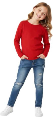 LUXFAB Kids Girls Boys New Plain Long Sleeve Basic Stretch Round Neck T-Shirt School Tee Top Size 2-13 Years