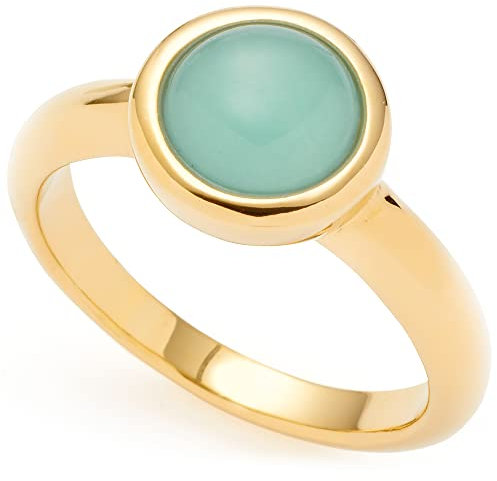 JEWELS BY LEONARDO Ring Bea • Cocktail-Ring aus goldfarbenem Edelstahl • Gr. 17 (53) • türkisfarbener runder Solitäer aus Glas-Cabochon • Geschenk Damen Schmuck • 023061