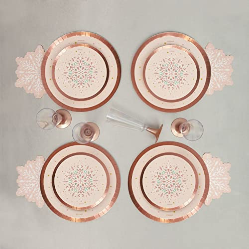 Kit Vajilla Desechable de Cartón Con Decoración Navideña. Diseño de Copo de Nieve Para Mesa, Fiestas Navideñas. (6 Personas)
