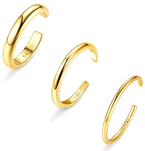 ADRAMATA Toe Rings for Women Gold Trendy 14K Gold Plated Toe Ring Set Thin Band Beach Foot Jewelry for Summer Open Adjustable Toe Ring 1mm 2mm 3mm