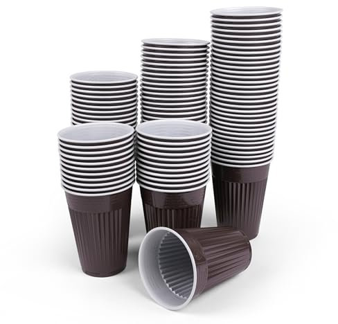 Commerline Thermobecher braun-weiß 180 ml | 200 stück Einweg Automatenbecher Einwegthermobecher Heißgetränkbecher | Plastikbecher Automatengängig Trinkbecher für Automaten 0,18l