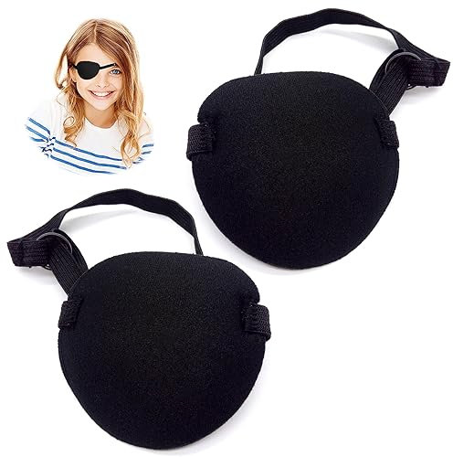 2 Stück Augenklappen, Augenklappe Medizinisch für Kinder und Erwachsene, Verstellbare Piraten Augenklappe, 3D Abdeckung Augenklappe Schwarz, Comfortable Eye Patches