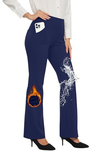 Desol Thermo Bootcut Yogahose Damen mit Innenfleece, Fleecegefüttert Schlaghose mit 4 Taschen, Winter Sporthose Damen Lang, Hohe Taille Stretch warme Jogginghose