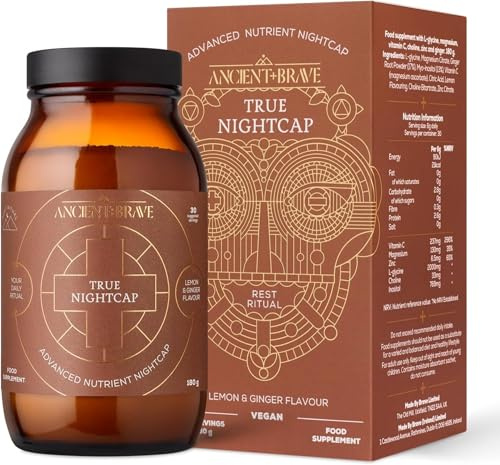 Ancient + Brave True Nightcap 180 g Glass - Zinc, Magnesium, Vitamin C, Amino Acid Rich | Supports Digestion Better Sleep Soothing Relaxation - Lemon and Warming Ginger - Vegan