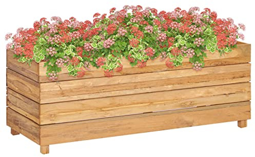 Homgoday Hochbeet 100x40x38 cm Massivholz Teakholz und Stahl Garten Pflanzkasten Blumenkasten für Gemüsepflanzen Furits Outdoor Topf Terrasse Balkon Pflanzkasten Garten Gemüse Blumentopf