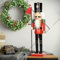 ECD Germany Nussknacker Figur Soldat 25cm mit schwarzer Hut, Fahne, aus Holz, Unikat, handbemalt, Weihnachten Holzfigur Puppet Marionette Ornament Traditioneller Nussbrecher Weihnachtsdeko Deko Statue
