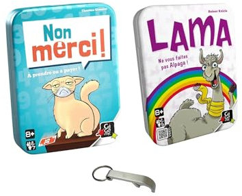 Set mit 2 Metallspiele, französische Version Non Merci + Lama + 1 Flaschenöffner Blumie (Nein Danke + Lama)