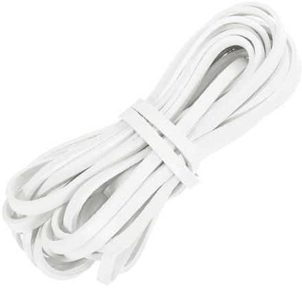 QUARKZMAN Cordon en Cuir Plat, 5,5 Mètres De Corde en Cuir De 5 mm pour La Fabrication De Bijoux, Bracelets Et Sangles De Sac à Main, Couleur Blanc Pure
