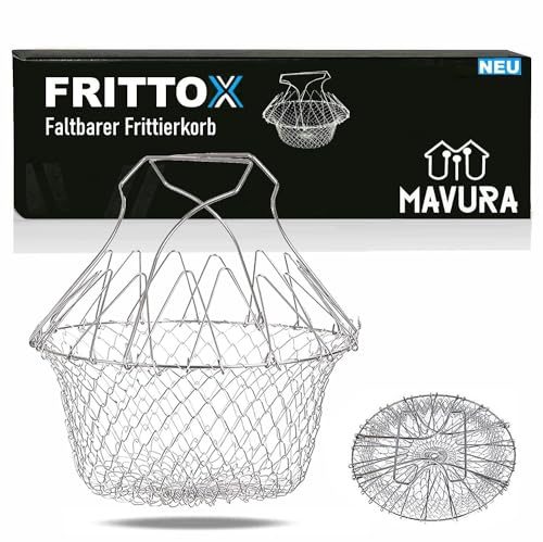 MAVURA FRITTOX Frittierkorb Multifunktionales Edelstahl Topf Filtersieb, Sieb Frittierkörbchen Einsatzkorb Frittiersieb Faltbar