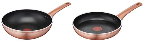 Lagostina Ramata Wok Antiaderente in Alluminio Ø 28 cm con Esterno Effetto Rame & Ramata Padella Antiaderente in Alluminio Ø 24 cm con Esterno Effetto Rame