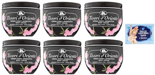 6er-Pack Tesori d’Oriente Crema Corpo Orchidea della Cina,Körpercreme Orchidee aus China,300ml + 1er-Pack Kostenlos Felce Azzurra Talkumpuder, 100g-Beutel
