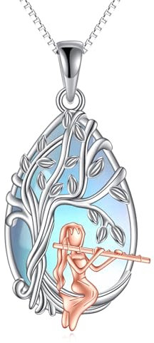 YAFEINI Flöte Halskette für Frauen Sterling Silber Flöte Mondstein Halskette Flöte Schmuck Geschenke für Mädchen