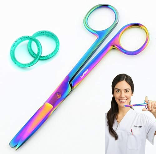 AFTREN Operationelle Präparierschere, gerade Verbandschere für Pflegekrankenhauskliniken mit stumpfen Spitzen, J2-Edelstahl (Regenbogen, 5,5 Zoll)
