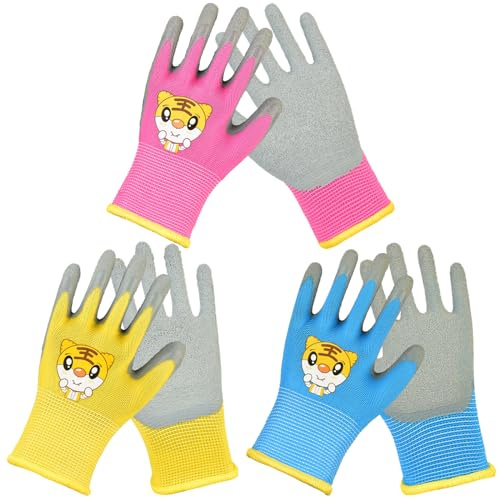 BDSHUNBF 3 Paar Gartenhandschuhe Kinder Arbeitshandschuhe Kinder aus Dehnbarem Gewebe, Rutschfeste Schutzhandschuhe, Montagehandschuhe Mit optimaler Griffigkeit feinem Tastgefühl für 2-5 Jahre