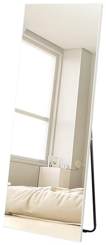 RLAVBL 165 x 51 cm Standspiegel mit weißem Rahmen und gehärtetem Glas für Schlafzimmer, Bad, Wohnzimmer
