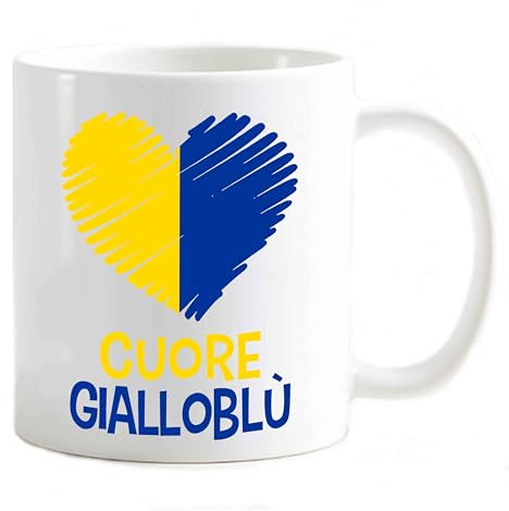 Tazza Mug colazione personalizzabile a richiesta idea Regalo x tifoso Gadget compatibile Stampa Cuore (Cuore Gialloblù Love Verona)