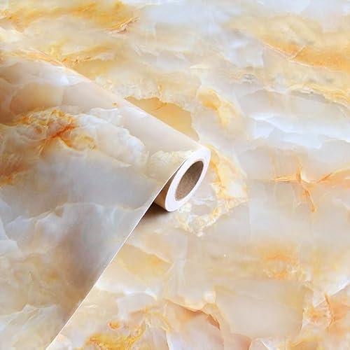 Papier Peint Vintage Rouleau Adhesif Collant AdhéSif Vinyl Autocollant Pour Meuble DéCoratif Mural De Cuisine Chambre Roche Jaune 61cm X 1000cm