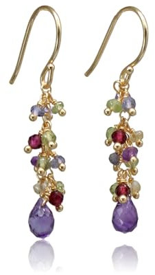 KOKO Amethyst Ohrringe mit Natursteinen: Amethyst, Granat, Citrin, Peridot, Iolith, Ohrringe aus Edelsteinen für Damen, Mädchen, Vergoldet mit 18k Gold, in Geschenkbox