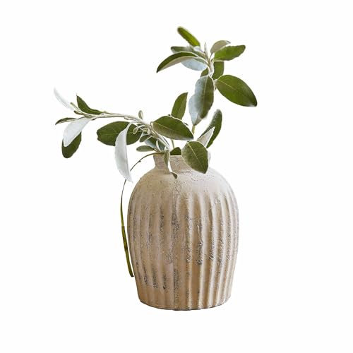 Loberon Vase Melissa, in Handarbeit gefertigt, symmetrische Längsrillen, antiker Charakter, für Frisch-/Trockenblumen, Wohn-Accessoire, Dekoration, Terrakotta, antikcreme