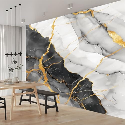 Fototapete 3D Marmor Grau Weiß 350x256 cm Vlies Tapeten Wandtapete Moderne Wanddeko Design Wand Dekoration Wohnzimmer Schlafzimmer