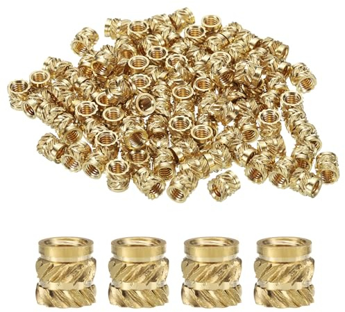 QUARKZMAN 100 Stück M4 Gewindeeinsätze Messing Heat Set Insert M4x6mm, OD 6mm gerändelte Einpressmuttern, 3D-Druck Messingmuttern weibliche Gewindeeinsätze Muttern