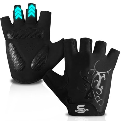 SAWANS Guanti da ciclismo a mezza dita, da uomo, da donna, antiscivolo, per mountain bike, da corsa, traspiranti, ammortizzanti, unisex, per attività all'aria aperta (nero, L)