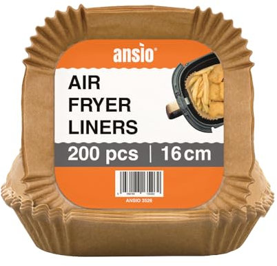 ANSIO Air Fryer Paper Liners – 200 PCS Square Disposable Liners, 16cm x 16cm x 4.5cm Inner Fit for COSORI, Ninja, Tower Air Fryers – Pack of 200