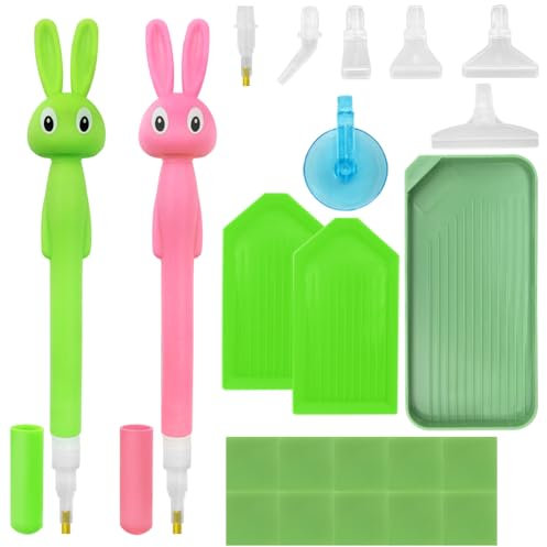 22Pcs Diamond Art Painting Pen, AIFUDA Rabbit Shape Diamond Art Accessories and Tools Art Sticky Drill Dot Pen with Drill Pen Grip and Tray for DIY Craft 5D Diamond Art Painting