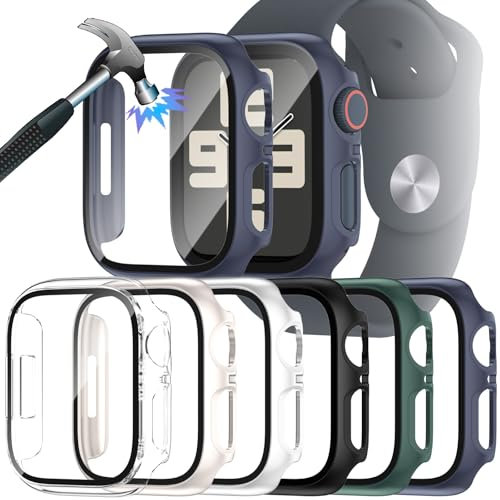 JDBLHM 6 Packs Case for 41mm Apple Watch Series 9/8/7 with Tempered Glass Screen Protector, Slim Face Cover and Protective Bumper for iwatch S9/S8/S7 41 mm Accessories