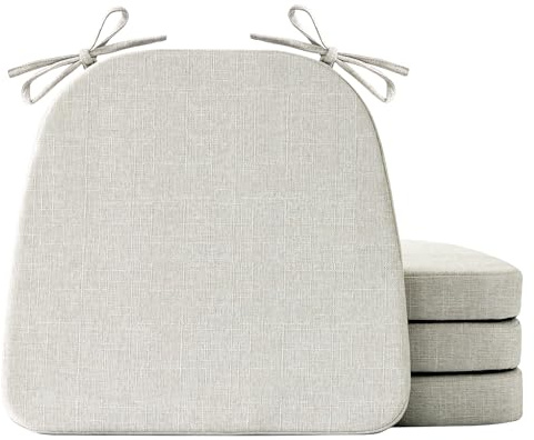 IASEAHK Chair Cushions for Dining Chairs Set of 4, Non Slip Kitchen Chair Pads, 17 x 16 x 2, Indoor Dining Chair Cushions with Ties, D-Shaped Seat Cushions for Kitchen Chairs, Beige