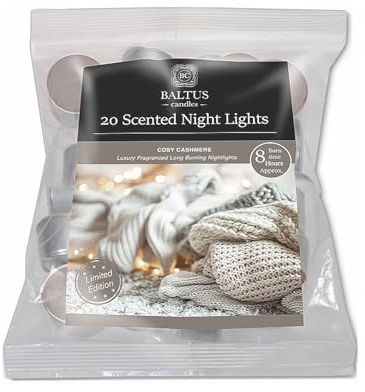 20pc Cosy Cashmere Scented Tea Light Candles Long Burning Fragranced Nightlights