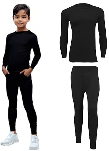 INSAFIANS Kids Thermal Long Johns Set Base Layer Sports Gym Underwear Long Sleeve Top Bottom Compression Set Athletic (Black, Set 3-5 Years)