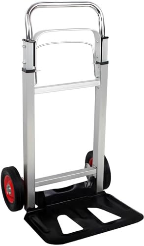 Folding Sack Truck, 90 kg Capacity Aluminium Folding Trolley on Wheels, Extendable Handle Hand Truck, Compact & Portable, Black