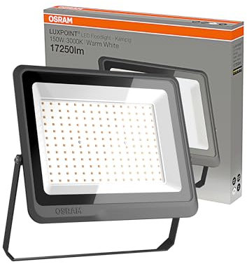 OSRAM LUXPOINT® Floodlight LED - Kämpig Foco Proyector Negro exterior 150W Luz fría 6500K 110-115Lm/W, Aluminio Protección Sobrevoltajes IK08 Resistente Agua IP65 (Luz fría 6500K, 150W | Negro)