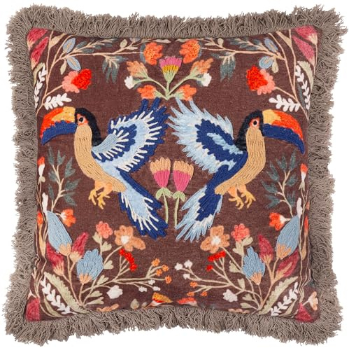 furn. Wylder Tropics Mirrored Toucan Embroidered Cushion Cover - Multicolour - 45x45cm