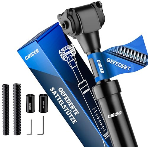 Gefederte Sattelstütze 27.2 /30.9/31.6mm, 3 In 1 Fahrradsattel Stange, 2 Adapter, 2 Federn, 375mm Aluminium Federsattelstütze, Fahrrad Sattelstange Gefedert bis zu 120kg, für E-Bike, MTB, Citybike