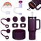 Yuecda Stanley Cup Accessories Set Includs 6 Pcs Silicone Spill Proof Stopper, 2 Pcs Straw Cover Cap for9-10 mm Straw, 1 Pcs Silicone Boot for Stanley Cup 40oz&30oz,Not Including Cup (Plum)