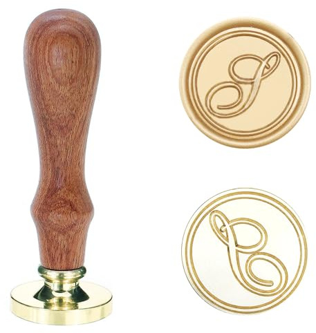 Poemluve Siegelstempel Initialen S 25mm Wachssiegel Stempel für Einladungen zur Hochzeit mit Holzgriff Vintage Wachs Siegel Stempel Buchstaben für Umschlag Briefe Geschenkpapier Umschlag (Buchstabe S)