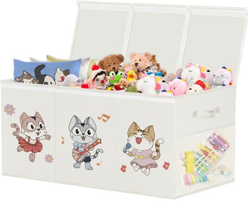 VERONLY Caja de juguetes con tapa para niños, almacenamiento de juguetes plegable, caja de almacenamiento Oxford extra grande con asa, para habitación de los niños, dormitorio, beige (128 L, 96 x 34 x