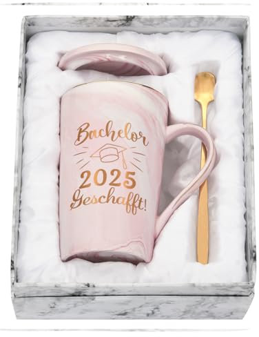 Joymaking Kaffeetasse Bachelor Bestandene Prüfung Geschenk - Bachelor 2025 Geschafft Bachelor Abschluss Geschenk zur Bestandenen Prüfung Schulabschluss Geschenke für Freund Kinder, 400ml Rosa
