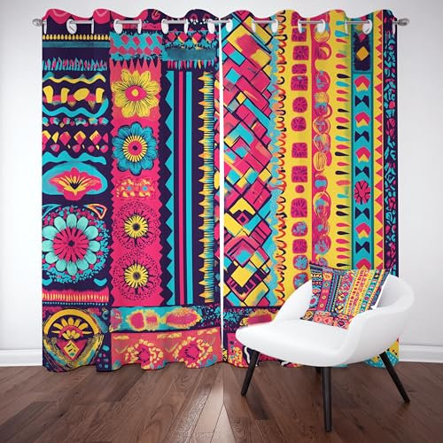 Kioldoq Bunt Bohemian Gardinen mit Osen, Indischer Hippie Vorhang 2er Set 215x110 cm, Mandala Ethnischer Blickdichte Gardinen, Thermovorhang für Schlafzimmer Wohnzimmer Fensterdekoration