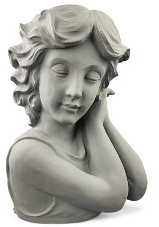 GMMH Figurine de jardin lourde - Statue de jardin avec pot de fleurs - Bain d'oiseaux - Sculpture romaine en pierre - Statue grecque en pierre - Pour l'extérieur - Résistante aux intempéries (38 cm