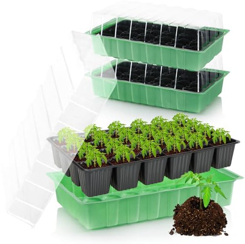 com-four® 8X Zimmergewächshaus - Multitopfplatten mit Deckel - Pflanzkasten mit Anzuchttöpfen für 192 Pflanzen - Anzuchtset für Blumen, Obst und Gemüse (Anzuchtset 4)