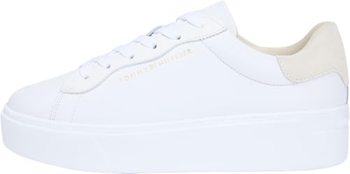 Tommy Hilfiger Damen Cupsole Sneaker Chic Platform aus Leder, Weiß (White/Soft Cream), 40