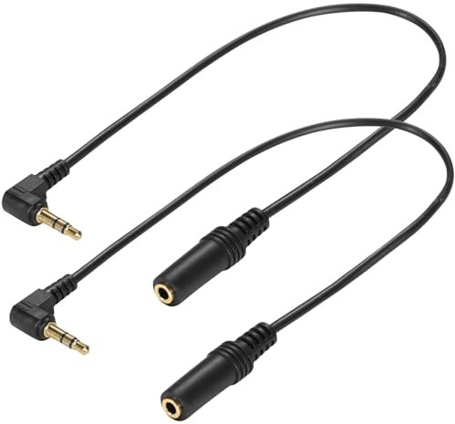 Greluma 2 Pcs Câble audio jack TRS 3,5 mm (30 cm) coudé à 90 degrés, mâle vers femelle 3,5 mm, fiche stéréo 3 pôles pour casque audio, cordon auxiliaire