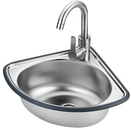 HADECOLL Lavabo De Esquina Pequeño De Acero Inoxidable, Lavabo De Esquina para Baño, Lavabo Flotante para Espacios Pequeños, Lavabo De Esquina, Lavabo Compacto De Un Seno, para Baño.