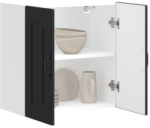 HOMTAKIE Armoire Murale de Cuisine Kalmar Noir Bois d'ingénierie 1x Meuble Mural (2 Portes) 60 cm