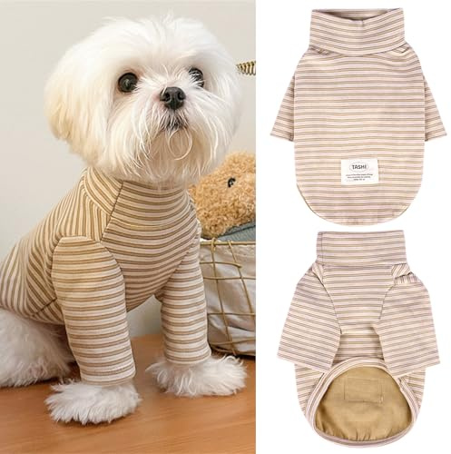 Yaopelky Hunde-Sweatshirt für kleine, mittelgroße Hunde und Katzen, Herbst-T-Shirt, langärmelig, Welpen-Outfit, lässige Hundekleidung für Yorkie, Chihuahua, Größe S (1,5–3 kg), Braun gestreift